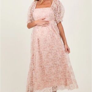 Pinkblush Maternity Pink Lace Midi Dress